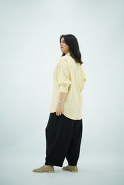 Chemise Oversize Jaune Vanille à Fines Rayures