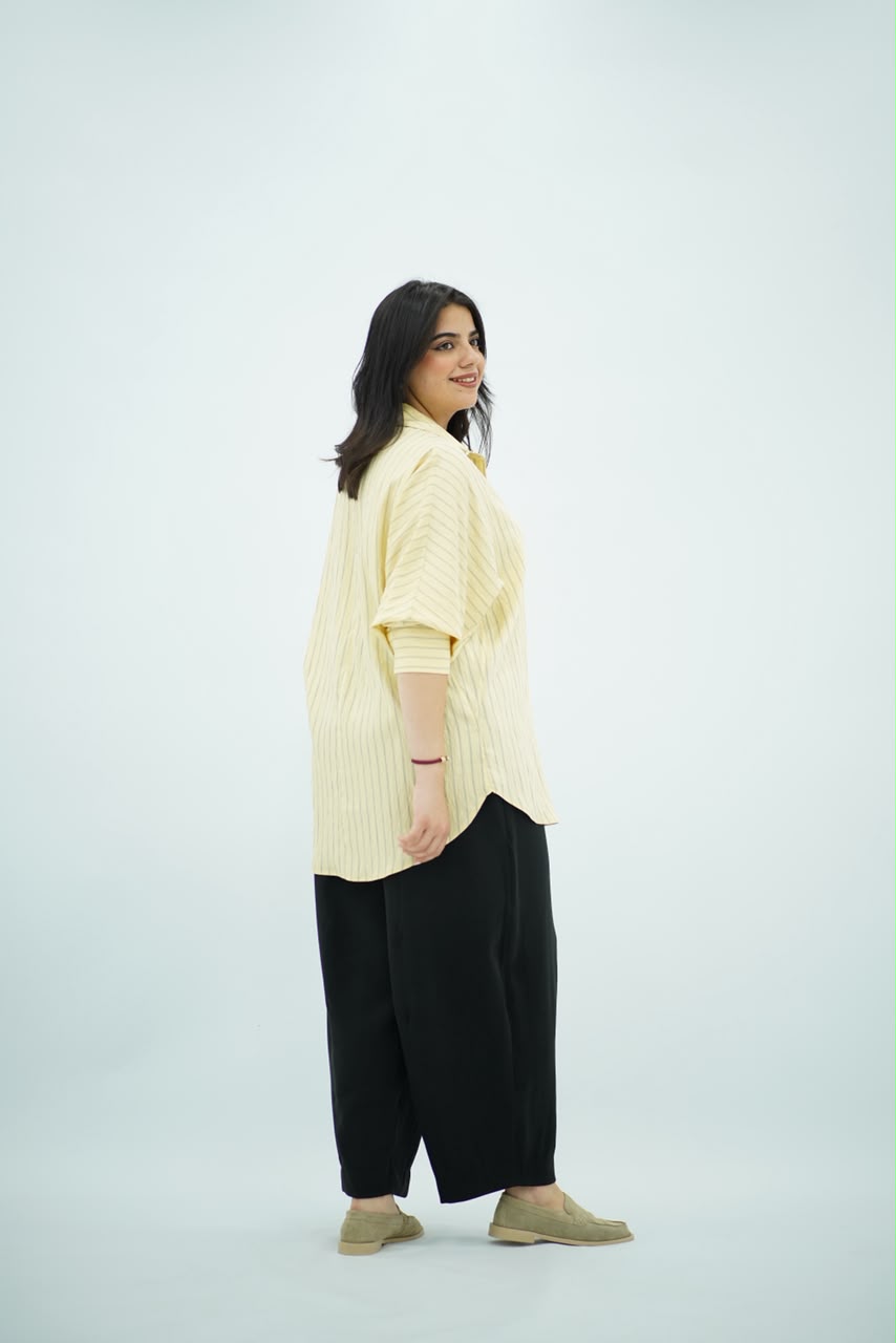 Chemise Oversize Jaune Vanille à Fines Rayures