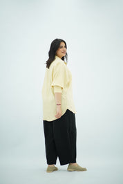 Chemise Oversize Jaune Vanille à Fines Rayures