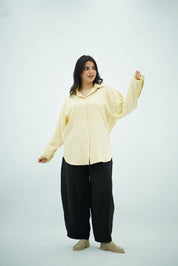 Chemise Oversize Jaune Vanille à Fines Rayures