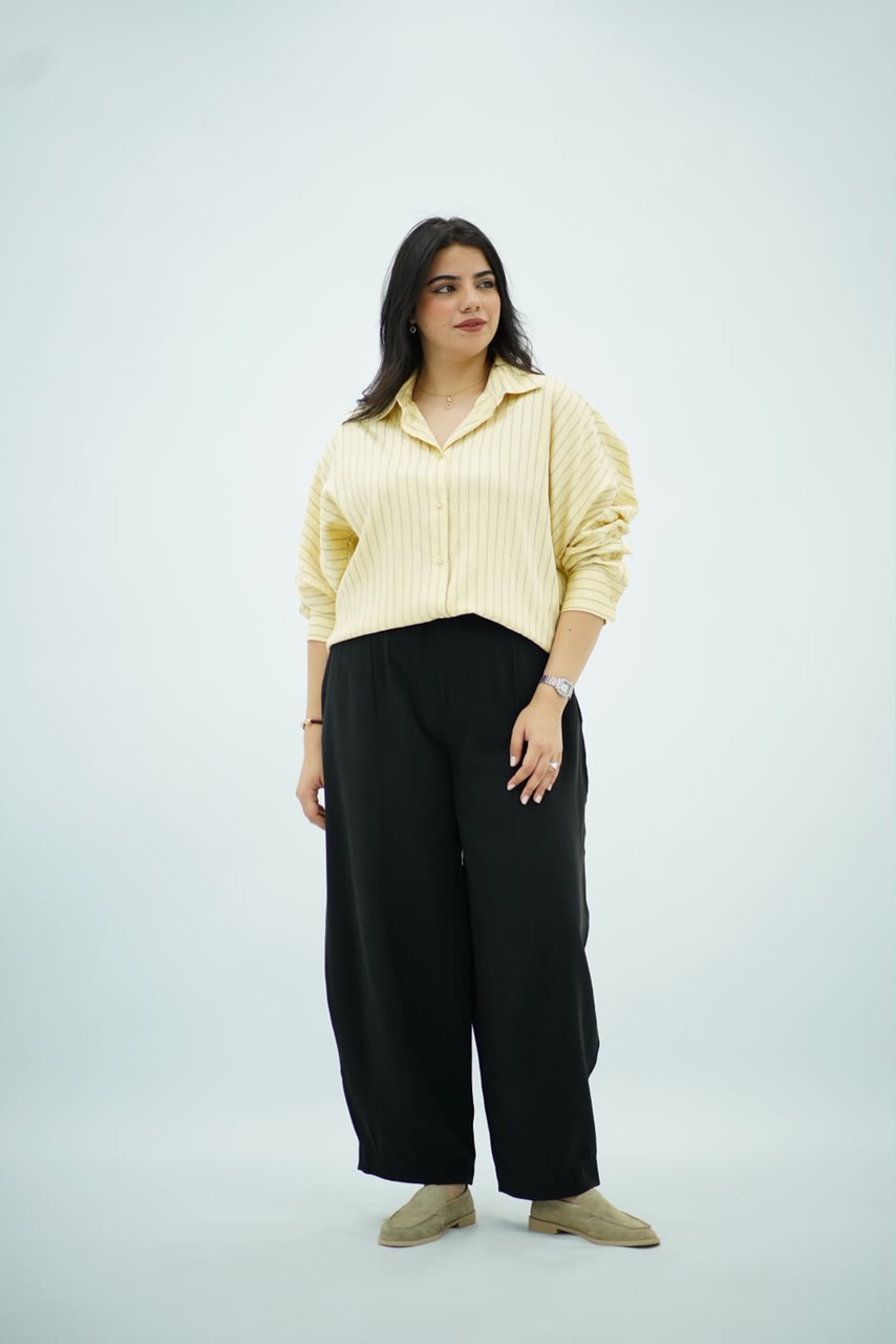 Chemise Oversize Jaune Vanille à Fines Rayures