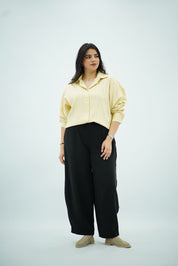 Chemise Oversize Jaune Vanille à Fines Rayures