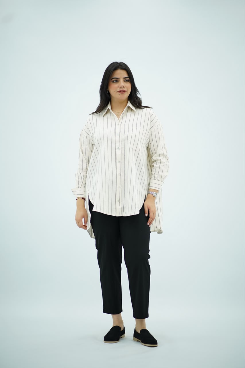 Chemise Longue Rayée en Lin