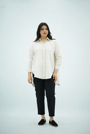 Chemise Longue Rayée en Lin