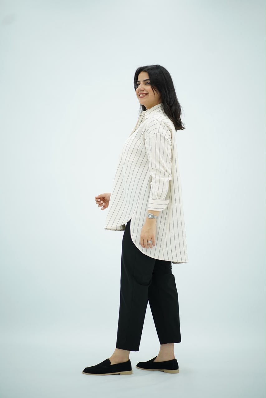 Chemise Longue Rayée en Lin