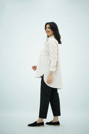 Chemise Longue Rayée en Lin