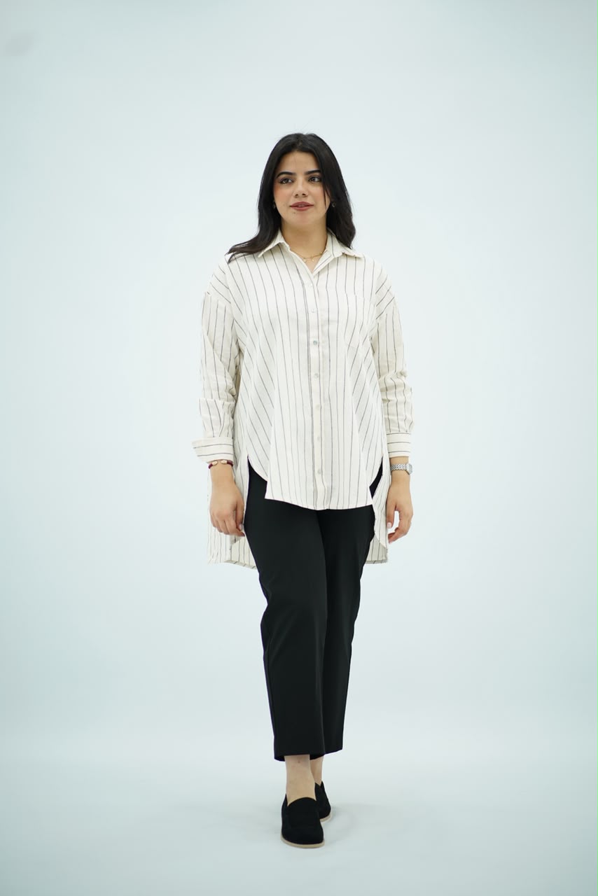 Chemise Longue Rayée en Lin