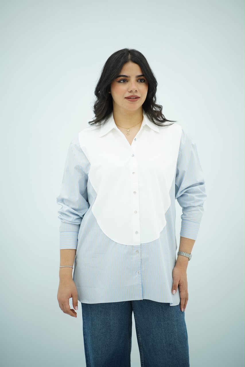 Chemise En popeline - Bleu rayures jaunes