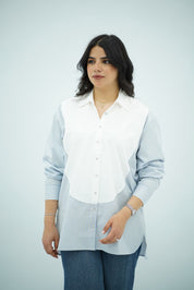 Chemise En popeline - Bleu rayures jaunes
