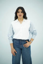 Chemise En popeline - Bleu rayures jaunes