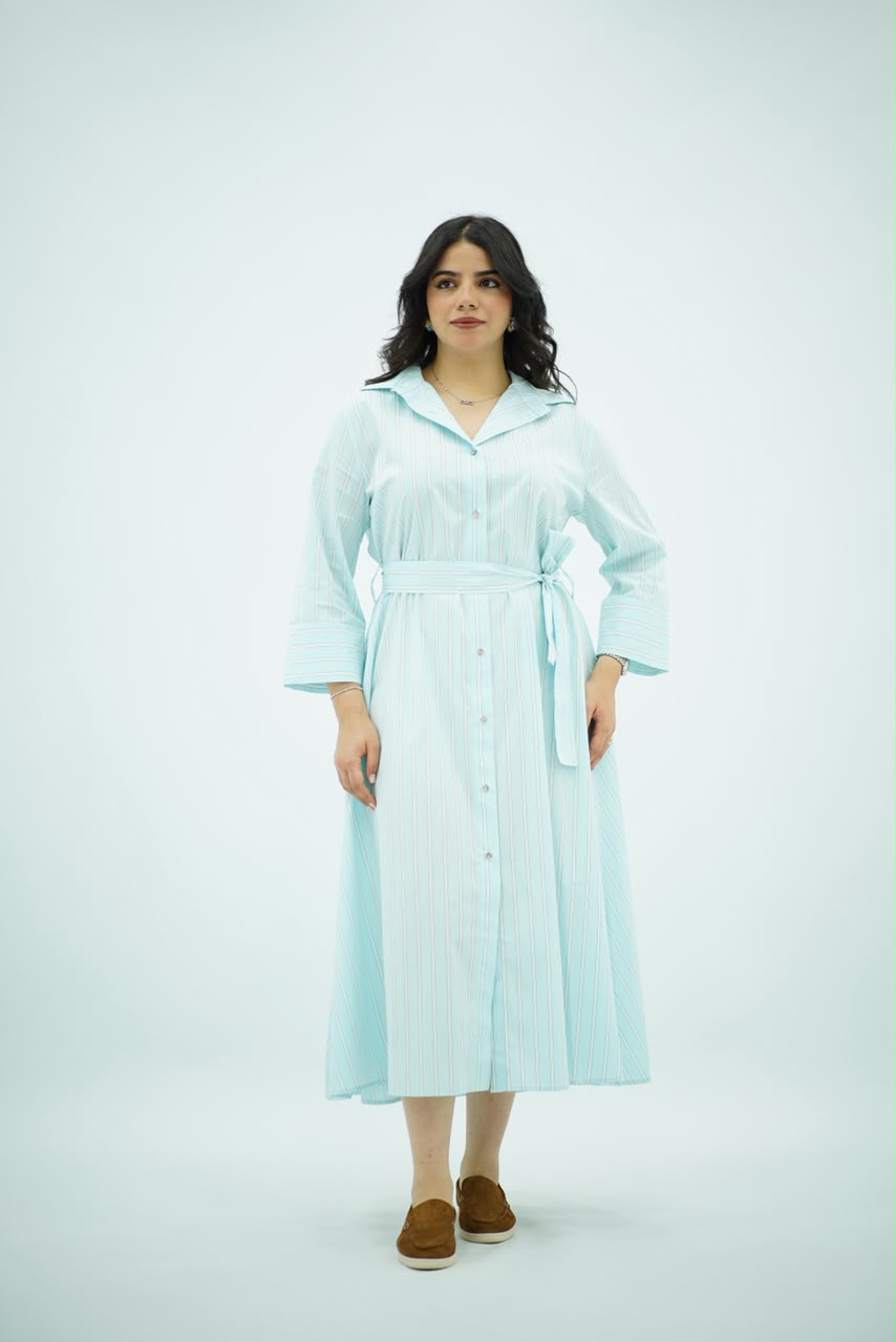 Robe-Chemise Rayée Vert Menthe