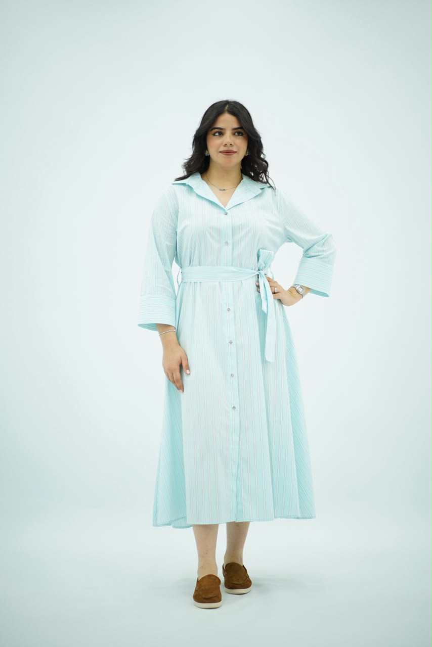 Robe-Chemise Rayée Vert Menthe