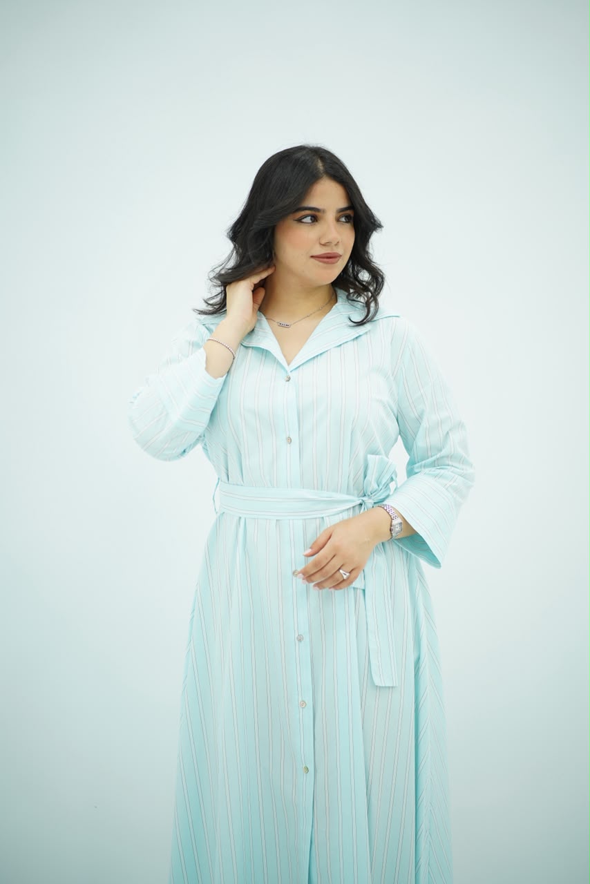 Robe-Chemise Rayée Vert Menthe