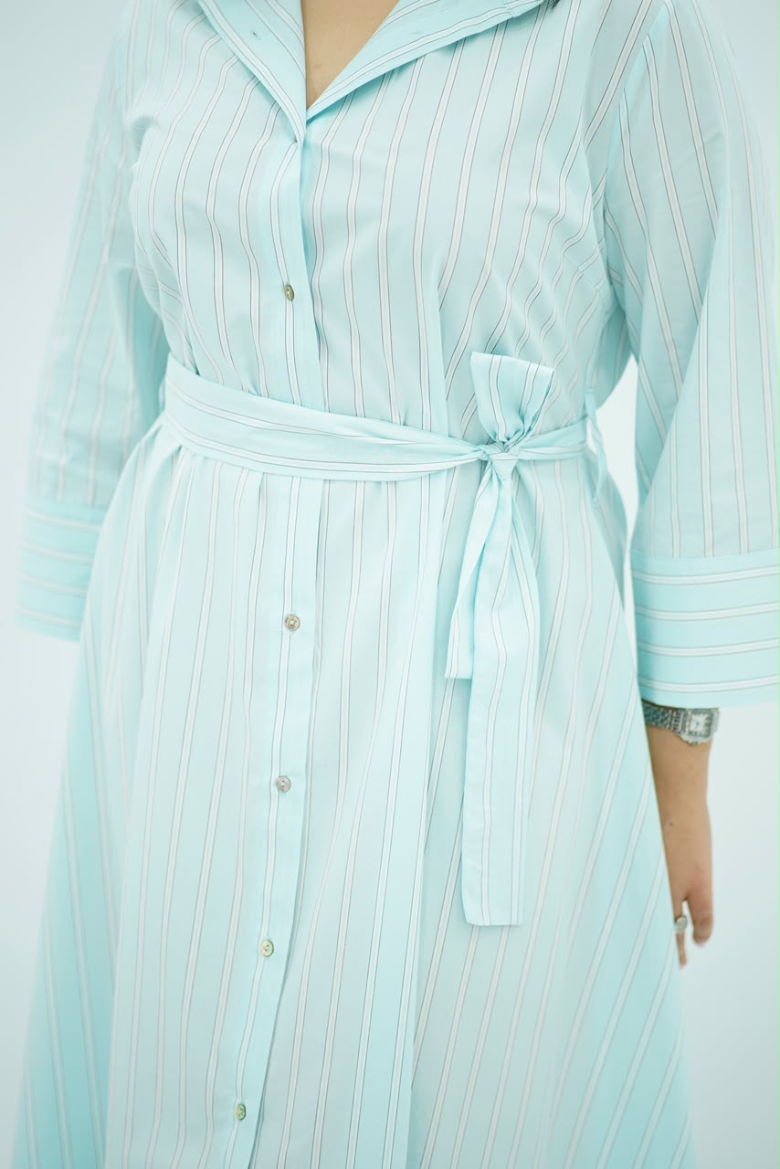 Robe-Chemise Rayée Vert Menthe