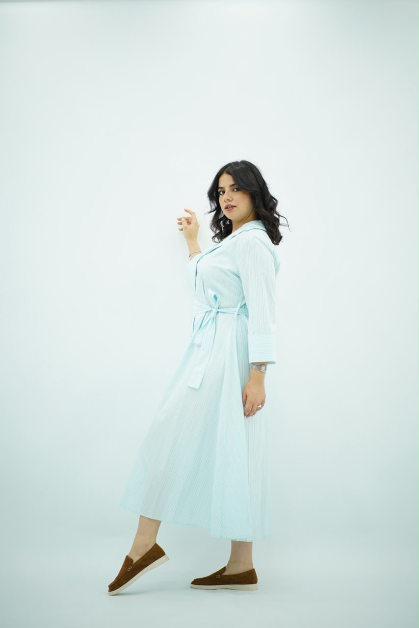 Robe-Chemise Rayée Vert Menthe
