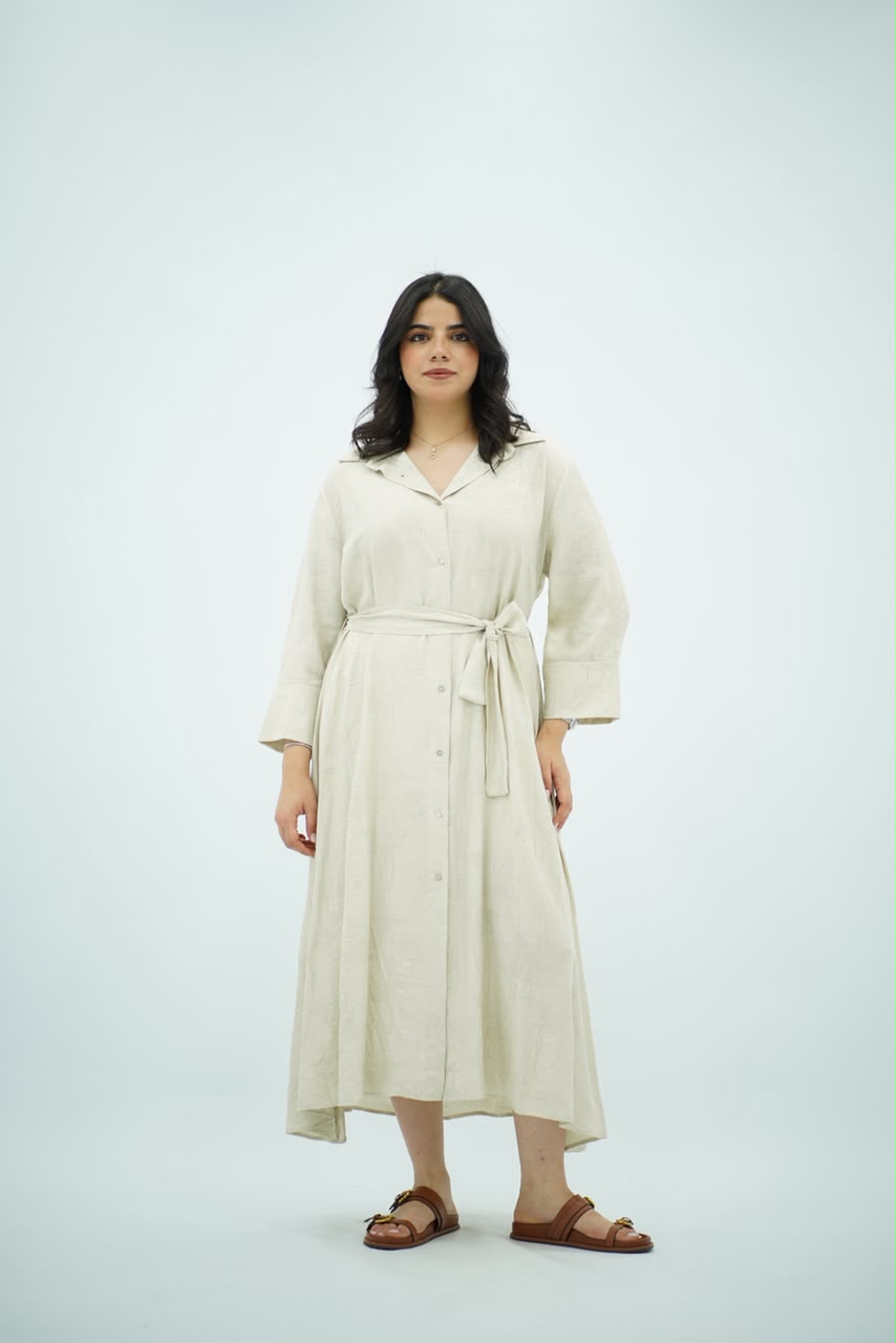 Robe-Chemise Midi Beige
