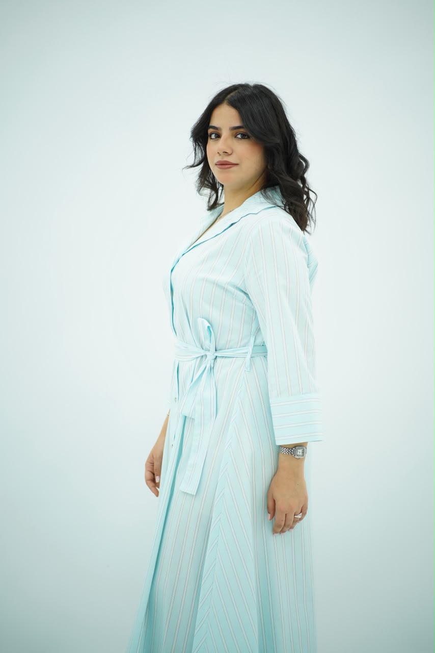 Robe-Chemise Rayée Vert Menthe