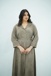 Robe-chemise Texturée en Taupe avec Ceinture