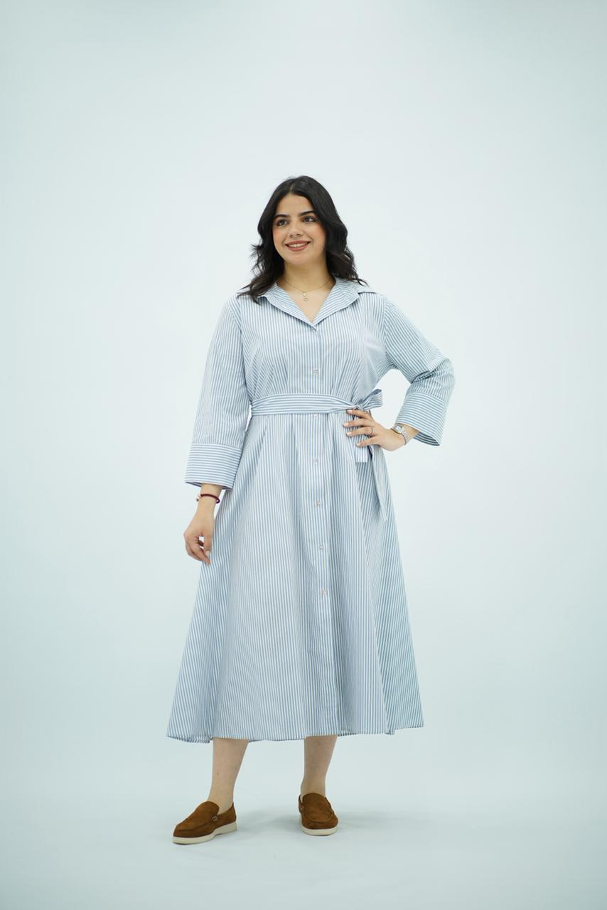 Robe-Chemise à Rayures – Bleu Ciel & Blanc