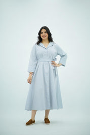 Robe-Chemise à Rayures – Bleu Ciel & Blanc
