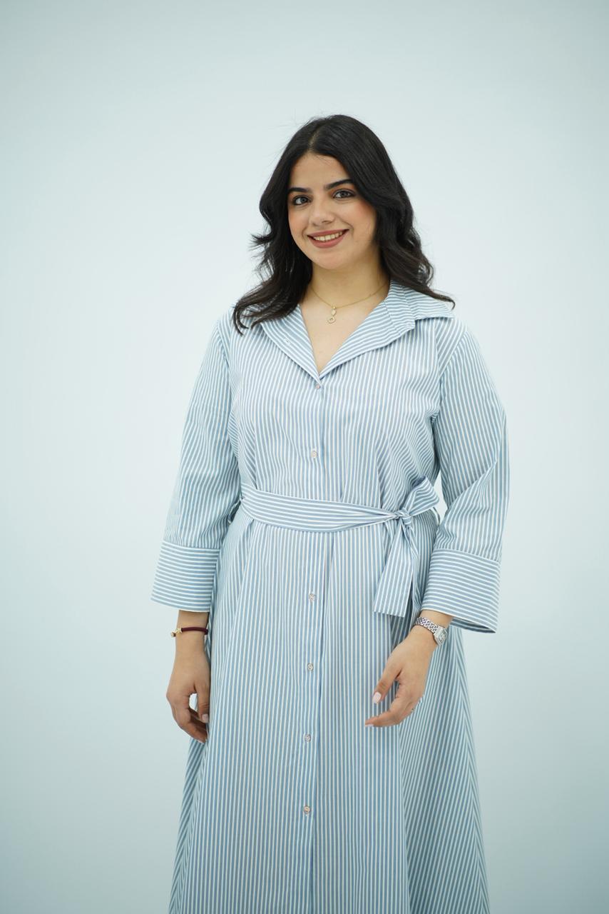 Robe-Chemise à Rayures – Bleu Ciel & Blanc