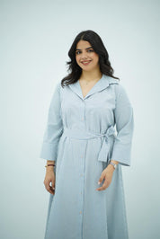 Robe-Chemise à Rayures – Bleu Ciel & Blanc