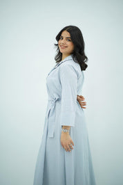 Robe-Chemise à Rayures – Bleu Ciel & Blanc
