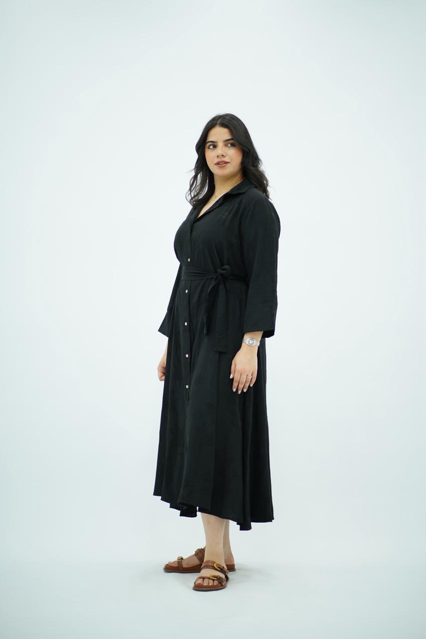 Robe-Chemise Texturée – Noir Intemporel