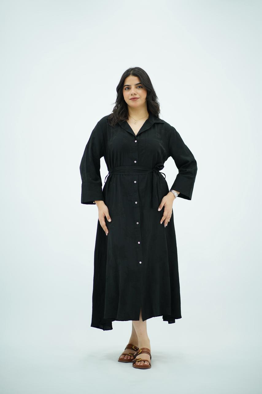 Robe-Chemise Texturée – Noir Intemporel
