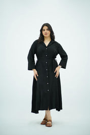 Robe-Chemise Texturée – Noir Intemporel