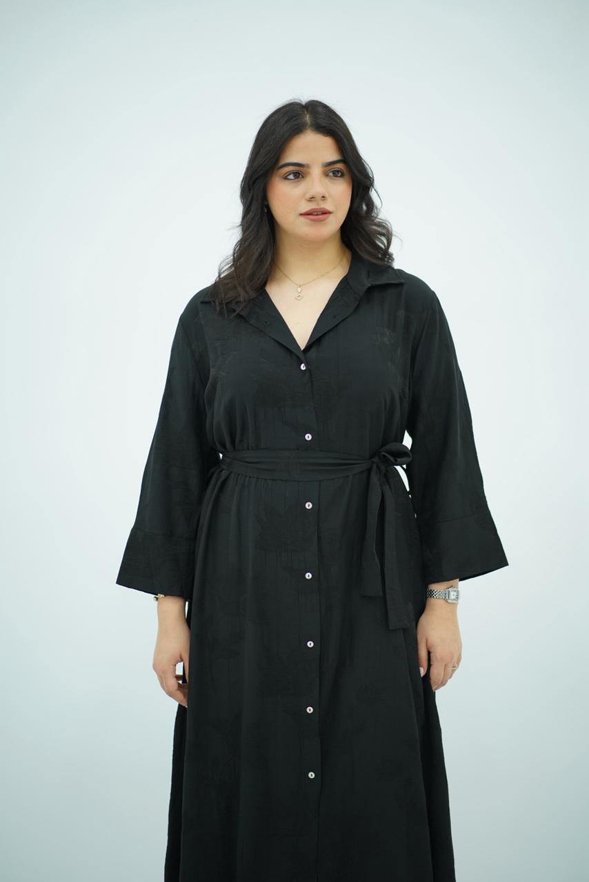 Robe-Chemise Texturée – Noir Intemporel