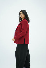 Blazer Bordeaux Structuré à Fentes Latérales