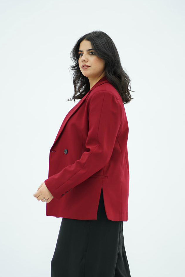 Blazer Bordeaux Structuré à Fentes Latérales