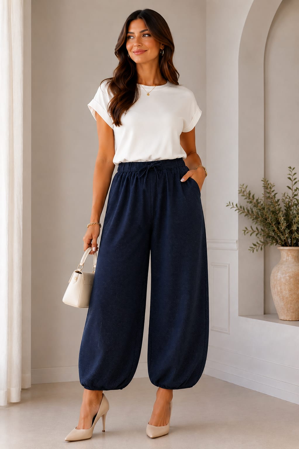 Pantalon Ballon Imprimé Marine