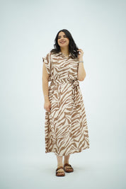 Robe Midi Imprimé Zèbre Beige