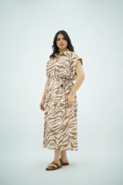 Robe Midi Imprimé Zèbre Beige