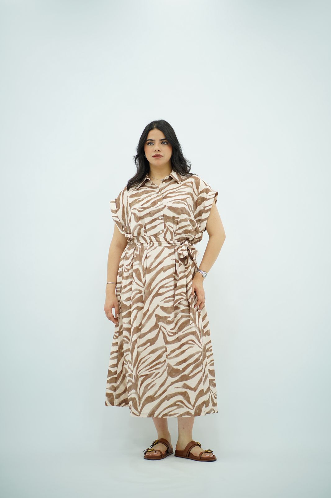 Robe Midi Imprimé Zèbre Beige