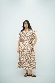 Robe Midi Imprimé Zèbre Beige
