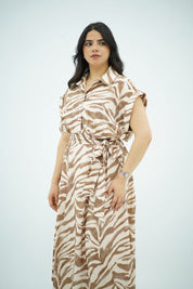 Robe Midi Imprimé Zèbre Beige