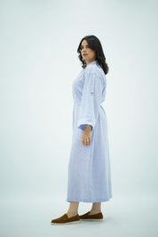 Robe en lin longue rayée bleu pastel