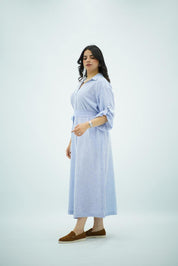 Robe en lin longue rayée bleu pastel