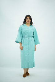 Robe chemise longue rayée vert menthe
