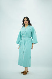 Robe chemise longue rayée vert menthe
