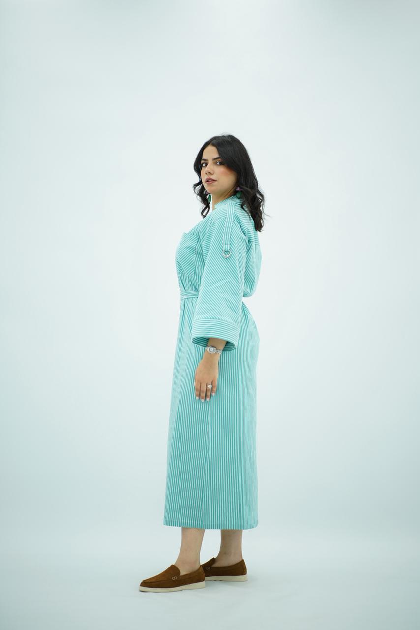 Robe chemise longue rayée vert menthe