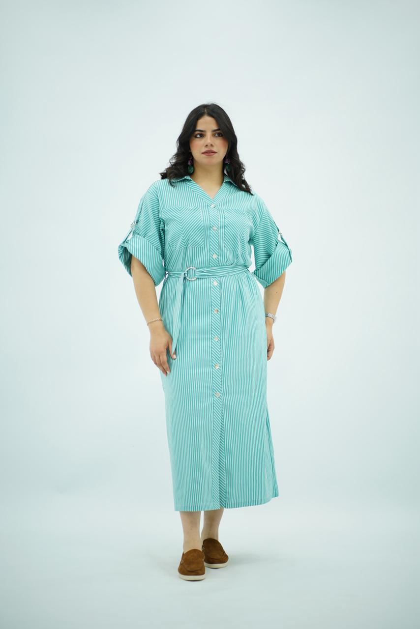 Robe chemise longue rayée vert menthe