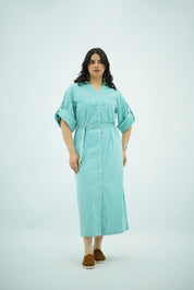 Robe chemise longue rayée vert menthe
