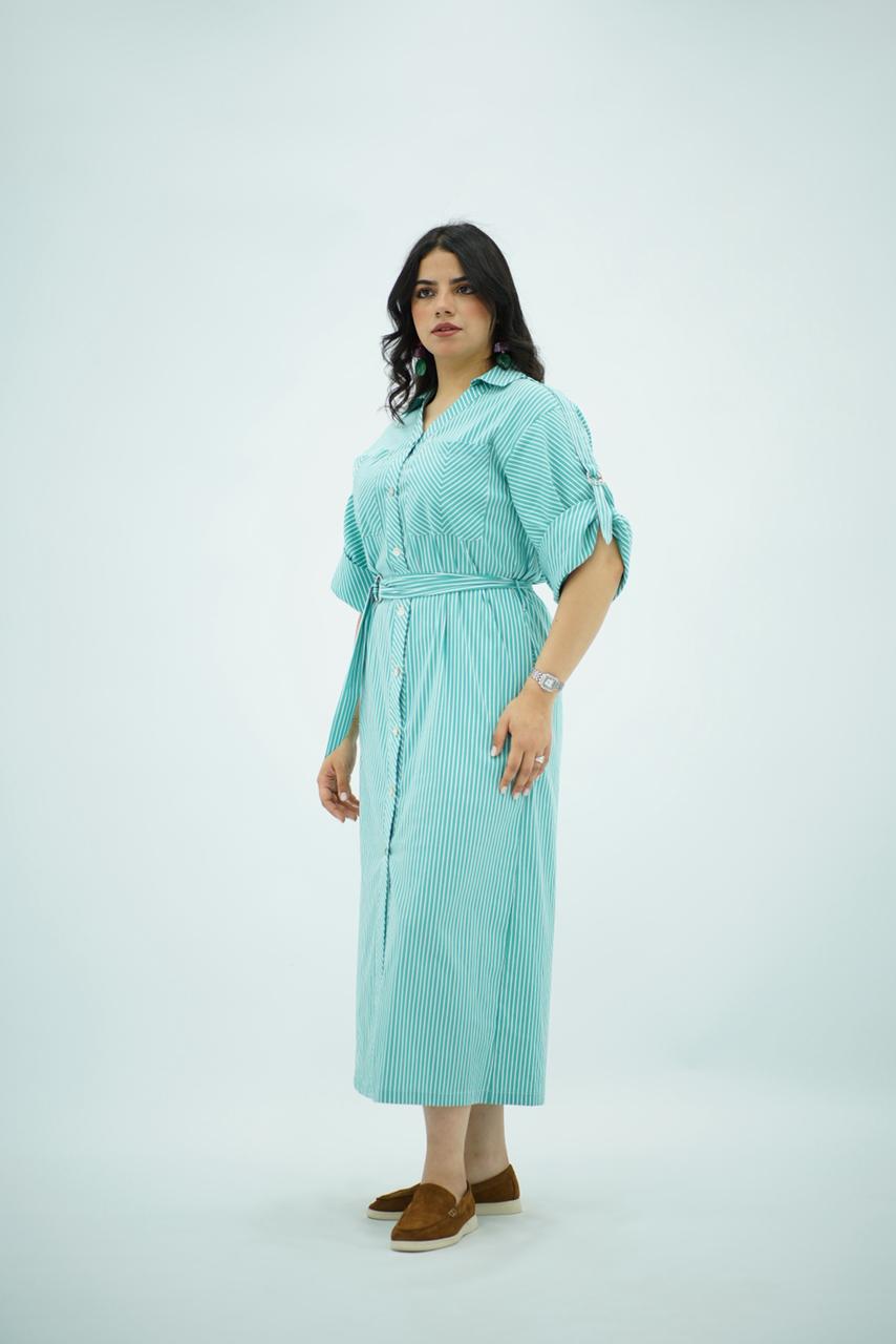Robe chemise longue rayée vert menthe