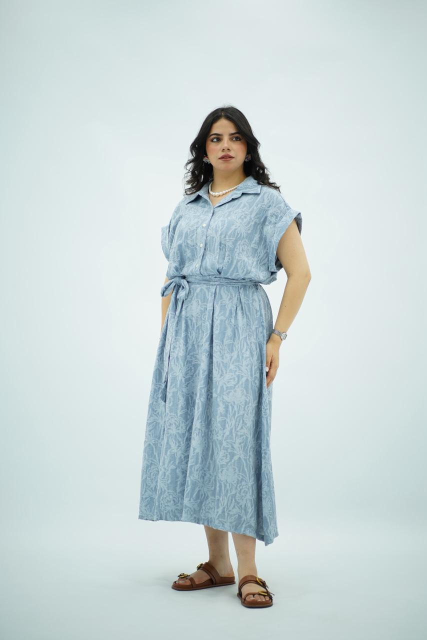 Robe longue imprimée bleu ciel