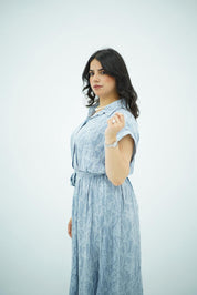 Robe longue imprimée bleu ciel