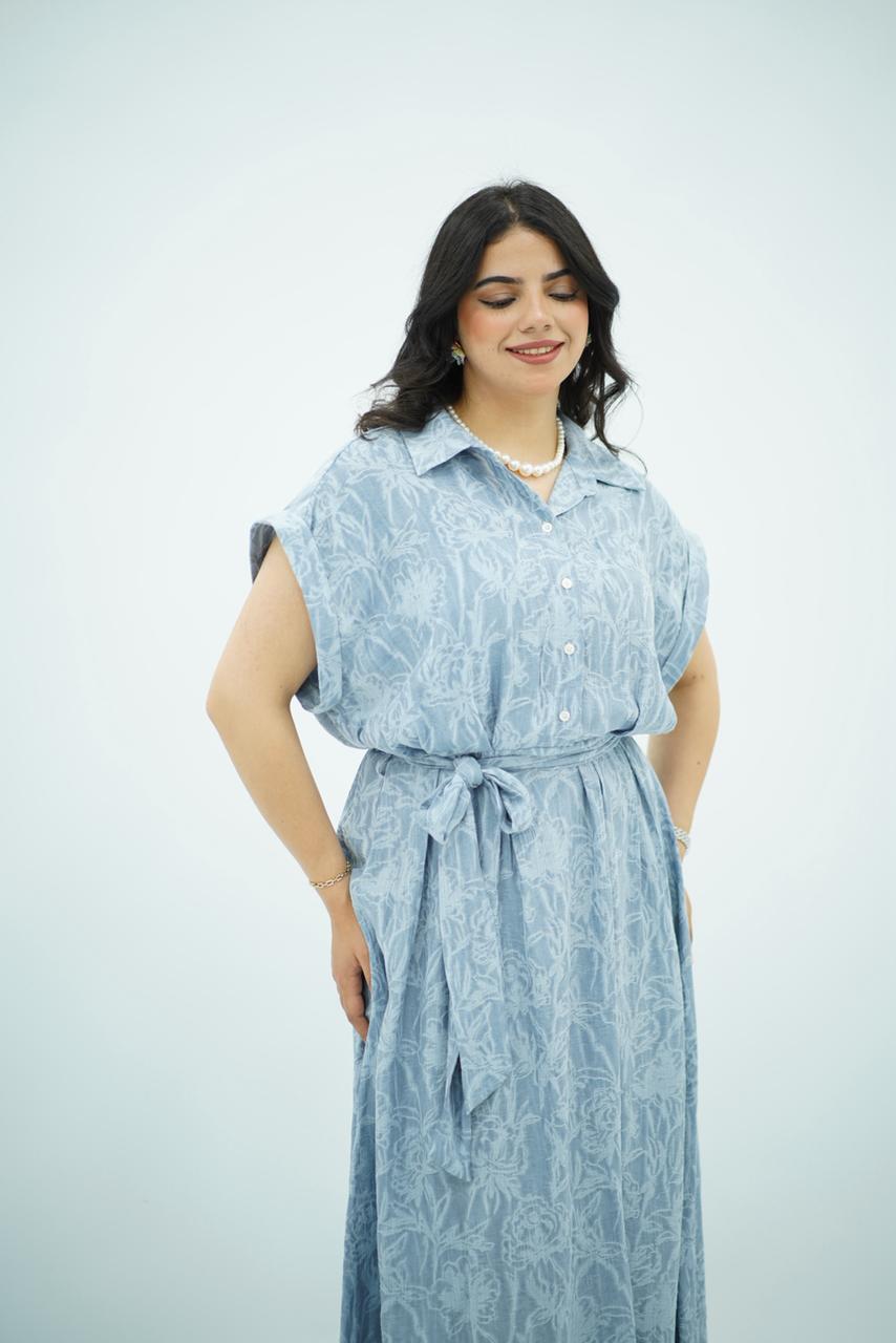 Robe longue imprimée bleu ciel